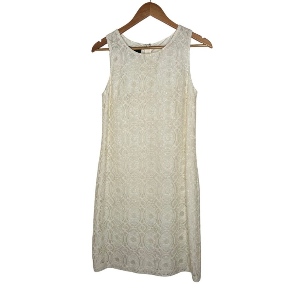 Nine West Women's Cream Off White Lace Fully Lined Sleeveless Dress Size 4